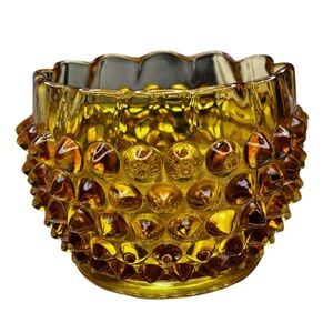 Vintage Fenton Amber Hobnail Rose Bowl Vase Crimped Rim Flat Collar Base